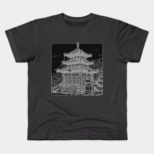 Black and white illustration of pretty tardis in Japan Kids T-Shirt